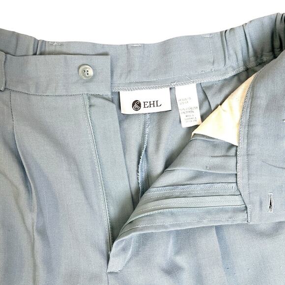 Vintage EHL Shorts Womens Size 14 High Waisted Pleated Blue Poly Rayon 8" Inseam - Picture 5 of 12